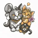 cat and dog tattoo with bubbles balloon and orchid tattoo design idea