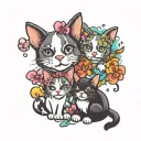 cat and dog tattoo with bubbles balloon and orchid tattoo design idea