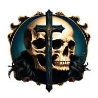 big cross and behind a skull tattoo design idea