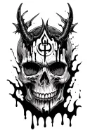Skull with melting flesh and Brand of Sacrifice symbol of berserk in the forehead  tattoo design idea