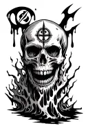 Skull with melting flesh and Brand of Sacrifice symbol of berserk in the forehead  tattoo design idea