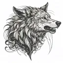Wolf tattoo, side profile with a slightly evil look and in a fineline style with not so many details tattoo design idea