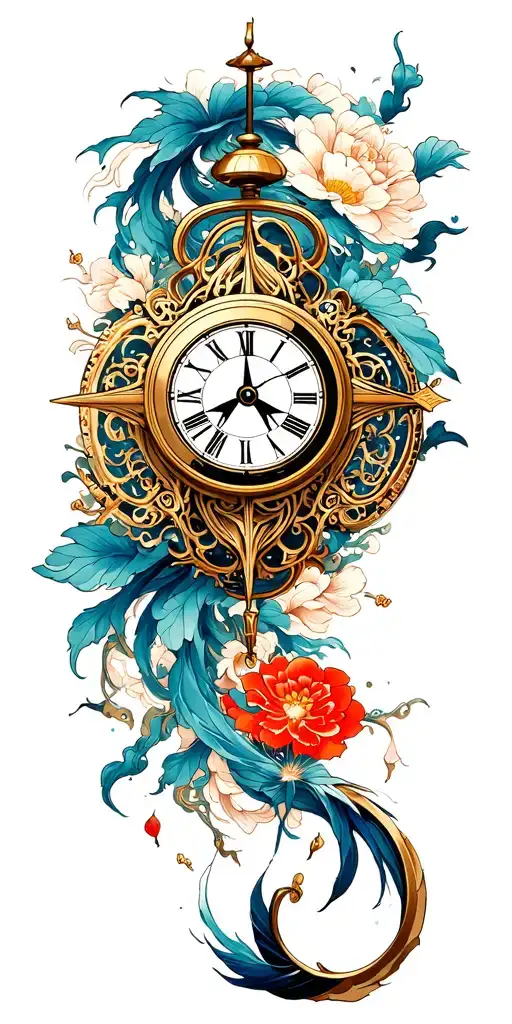 Clock, Time compass tattoo design idea