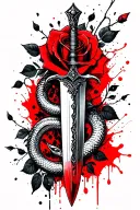 dagger intertwined with rose and snake and vines tattoo design idea