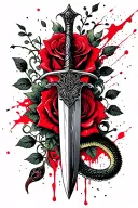 dagger intertwined with rose and snake and vines tattoo design idea