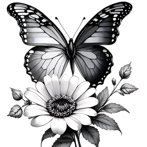 Half Butterfly Half Flower bouquet tattoo design idea
