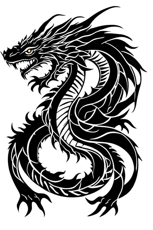 A mystical tattoo design of an ouroboros-style dragon the dragon is sleek, celestial, and stylized, eating its own tail tattoo design idea