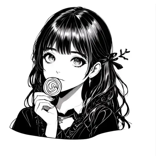 anime girl holding a lollipop tattoo design idea