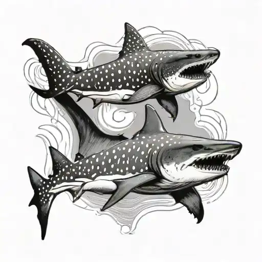 two whale sharks swimming up towards neck spinal tattoo tattoo design idea