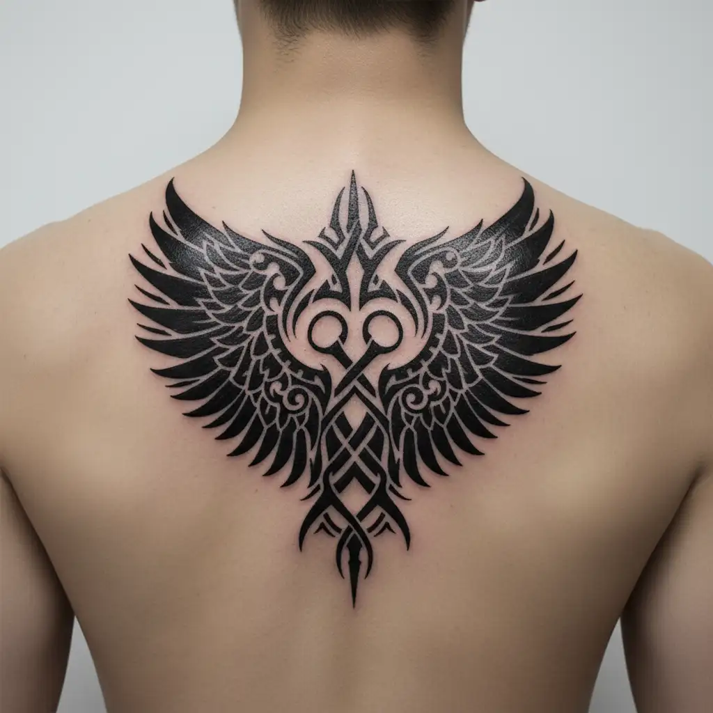 Valkyrie wings intertwined tattoo design idea
