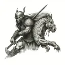 full sleeve with viking warrior , samurai, roman soldier and native American hunter on top of one another  tattoo design idea