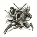 full sleeve with viking warrior , samurai, roman soldier and native American hunter on top of one another  tattoo design idea