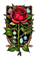 red rose stem with a chain of opals with the zodiac signs for libra, gemini, virgo, and scorpio  tattoo design idea