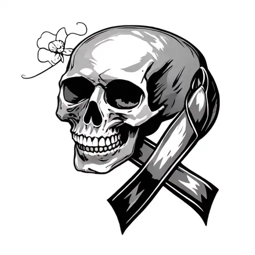 brain Cancer Ribbon and skull wearing tattoo design idea