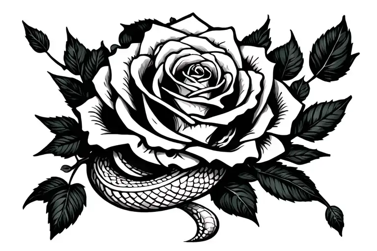 skull rose snake cherry tattoo design idea