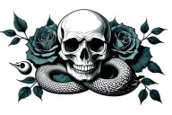 skull rose snake cherry tattoo design idea