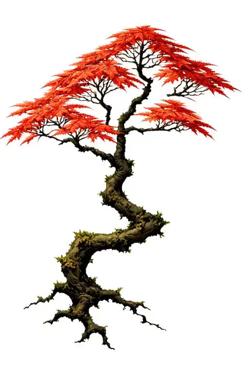 Japanese maple tree with leaves tattoo design idea