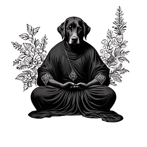 dog dress as a medieval monk meditating tattoo design idea