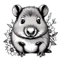 american traditional style wombat with flowers  tattoo design idea
