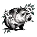 american traditional style wombat with flowers  tattoo design idea