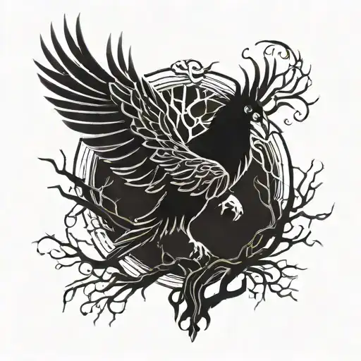 Phoenix Bird Inside A Tree Of Life tattoo design idea