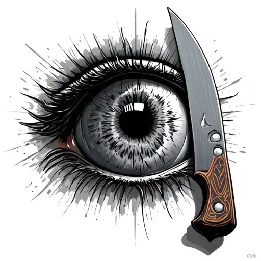 butcher knife and eyeball tattoo design idea