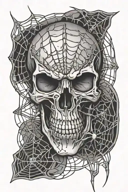 skull and spider web and Spider tattoo design idea