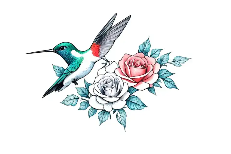 hummingbirds and roses tattoo design idea