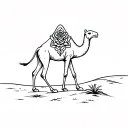 camel walking in the desert with no background and a desert rose on his skin tattoo design idea