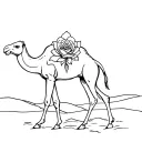 camel walking in the desert with no background and a desert rose on his skin tattoo design idea