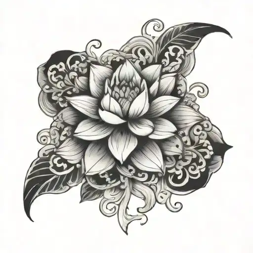 garter with lotus and pendants on the leg simple tattoo design idea