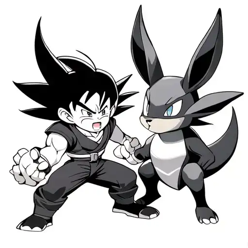 goku vs lucario tattoo design idea