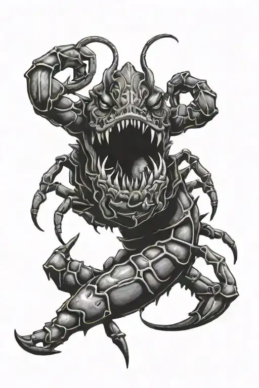 lion scorpion crab tearing tattoo design idea
