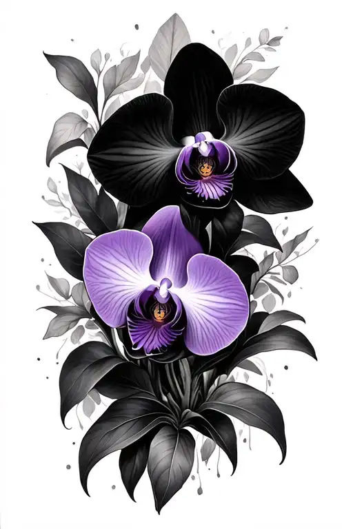 Cross between black orchid and violet of the tattoo design idea