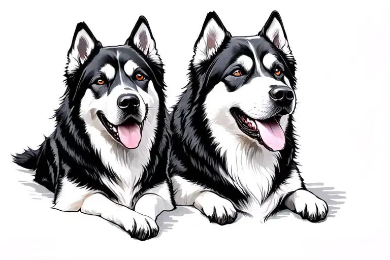 malamute and black labrador retriever tattoo design idea