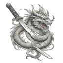 asian dragon surrounded katana sword tattoo design idea