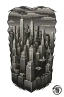 nyc skyline anime inspired tattoo tattoo design idea