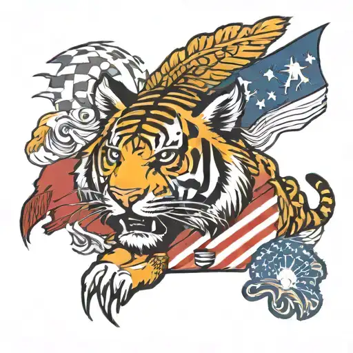 iowa tiger hawk logo combined with american and mexican flag tattoo design idea