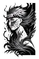 A black and grey tattoo featuring a mystical and dark interpretation of the Curse Mark from Naruto, flowing from the neck to the arm tattoo design idea
