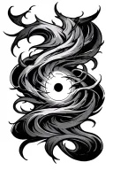 A black and grey tattoo featuring a mystical and dark interpretation of the Curse Mark from Naruto, flowing from the neck to the arm tattoo design idea