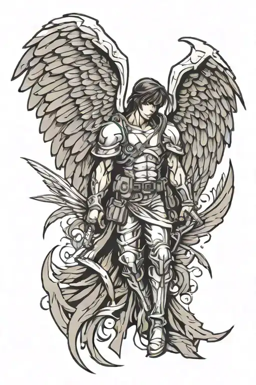 Fallen Soldier Battle Cross Angel Wings tattoo design idea
