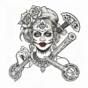  a juggalette with intricate face paint and a hatchet necklace tattoo design idea