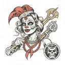  a juggalette with intricate face paint and a hatchet necklace tattoo design idea