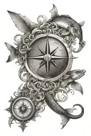 pisces symbol and compass surrounded tattoo design idea