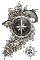 pisces symbol and compass surrounded tattoo design idea