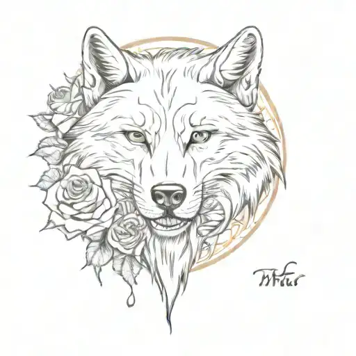 wolf and skull with roses tattoo design idea