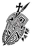 Geometric tribal design using ethiopian designs, that includes a shield, spear head, lion and a cross tattoo design idea