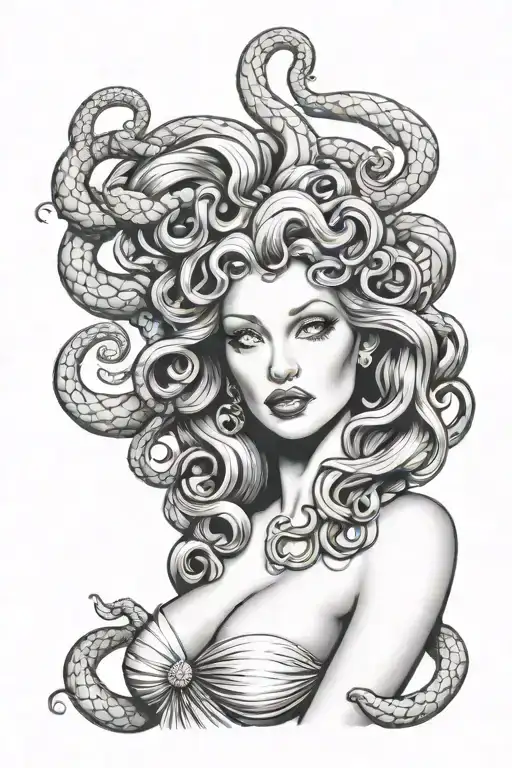 Medusa as a pin-up girl nude tattoo design idea