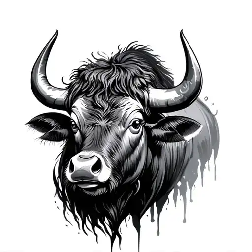 line art water buffalo head tattoo design idea