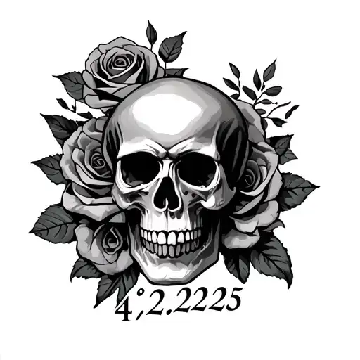 anniversary date 4/22/25 with a skull and roses tattoo design idea